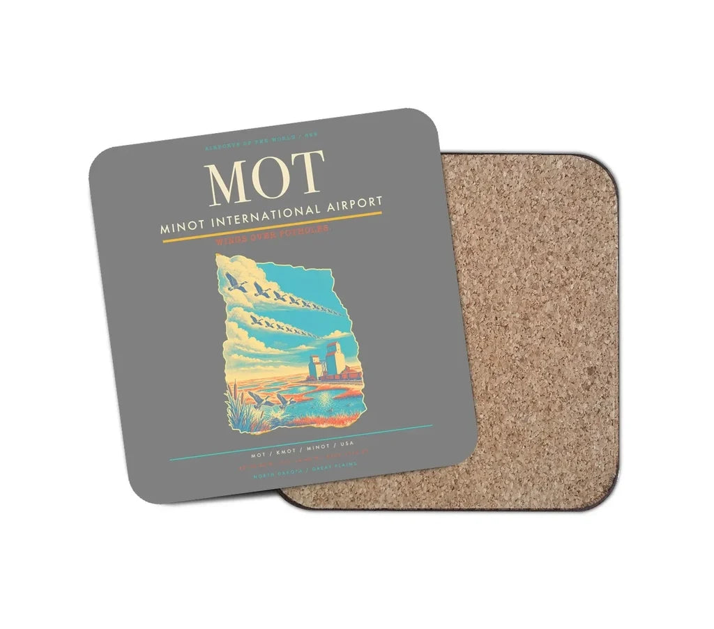 Minot International Airport (MOT) design on gray 1 piece coaster