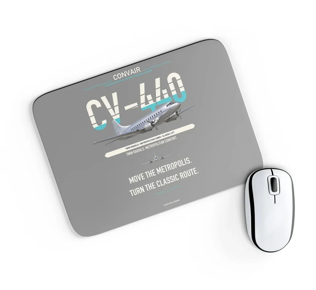 Convair CV-440 Metropolitan design on gray rectangle mouse pad