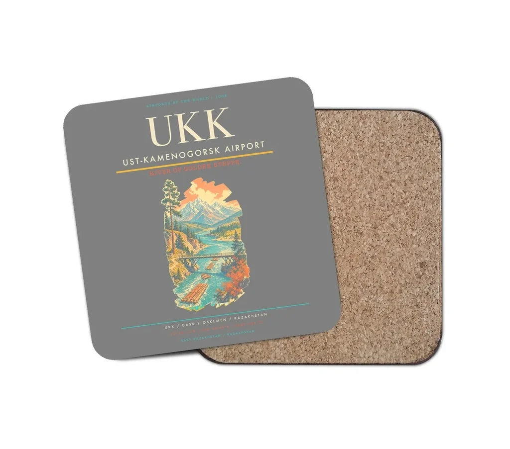 Ust-Kamenogorsk Airport (UKK) design on gray 1 piece coaster
