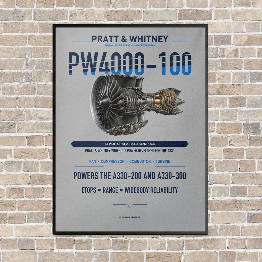 PW4000-100 vertical canvas print - framed - light gray background