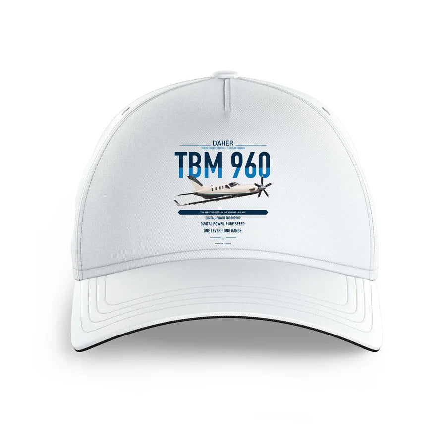 Daher TBM 960 design on white printed hat