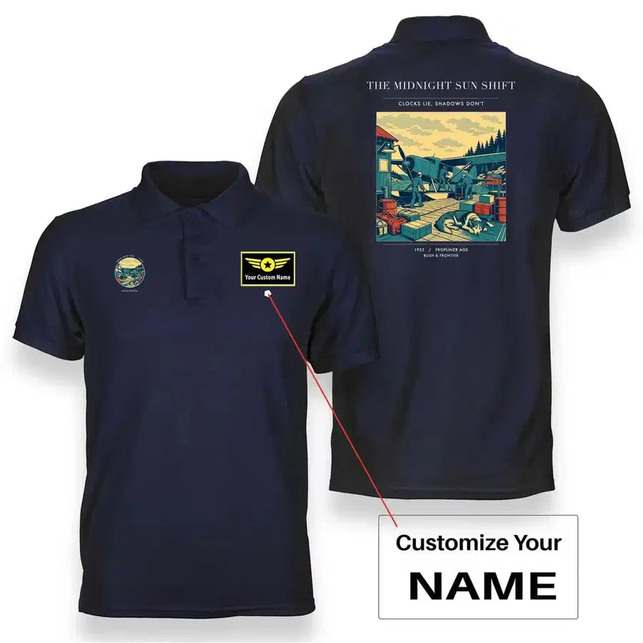 VINTAGE G4284 - The Midnight Sun Shift - Double-Side Polo T-Shirt design on navyblue+name