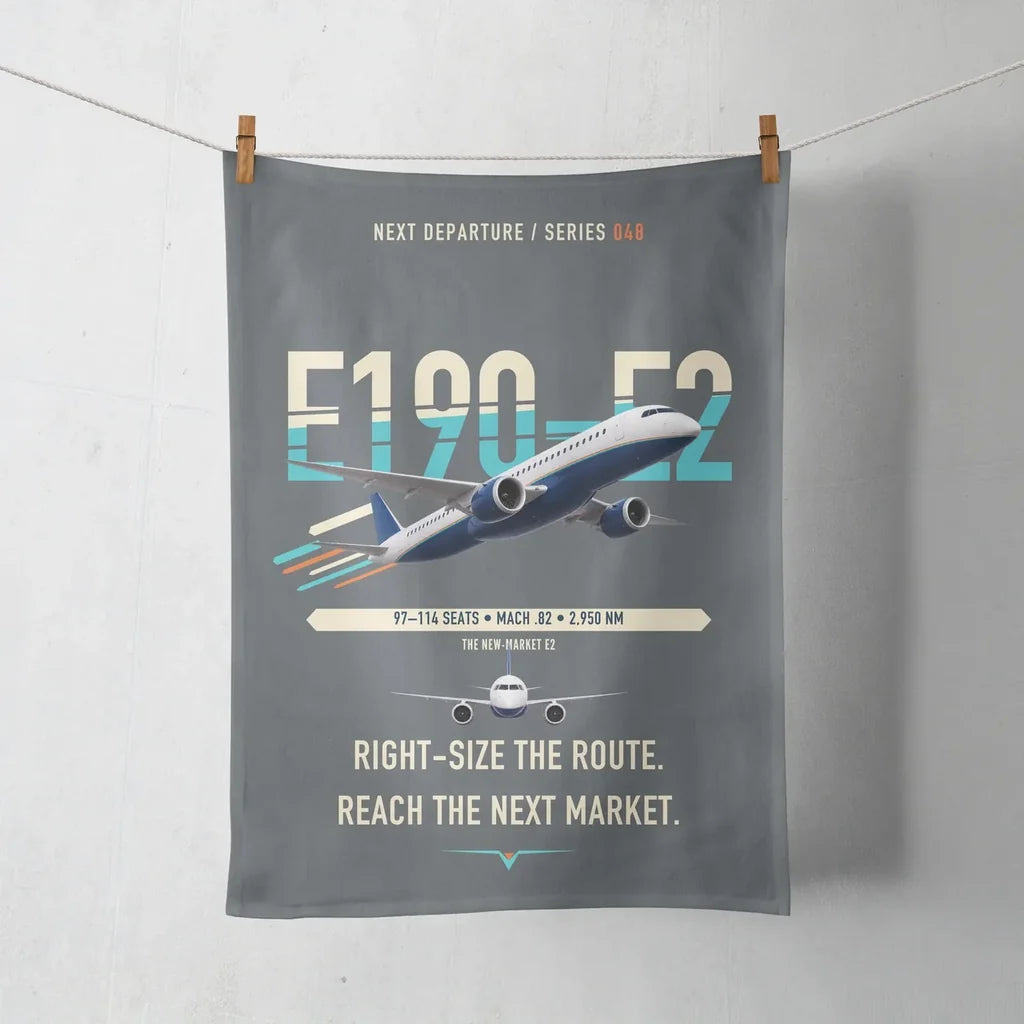 Embraer E190-E2 design on gray towel