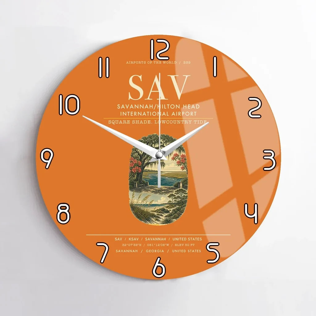 Savannah-Hilton Head International Airport (SAV) design on orange no frame wall clock