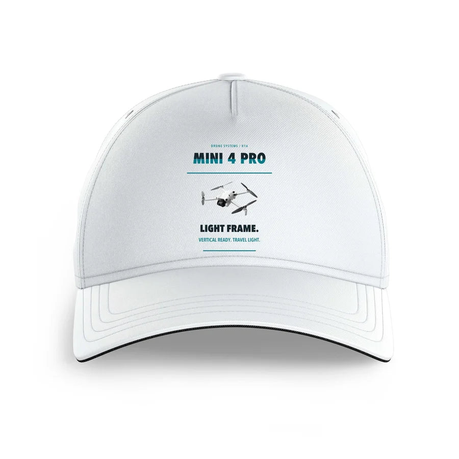 DJI Mini 4 Pro design on white printed hat