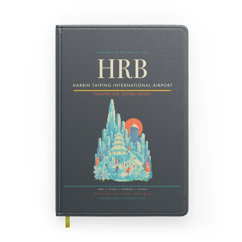 Harbin Taiping International Airport (HRB) design on gray notebook