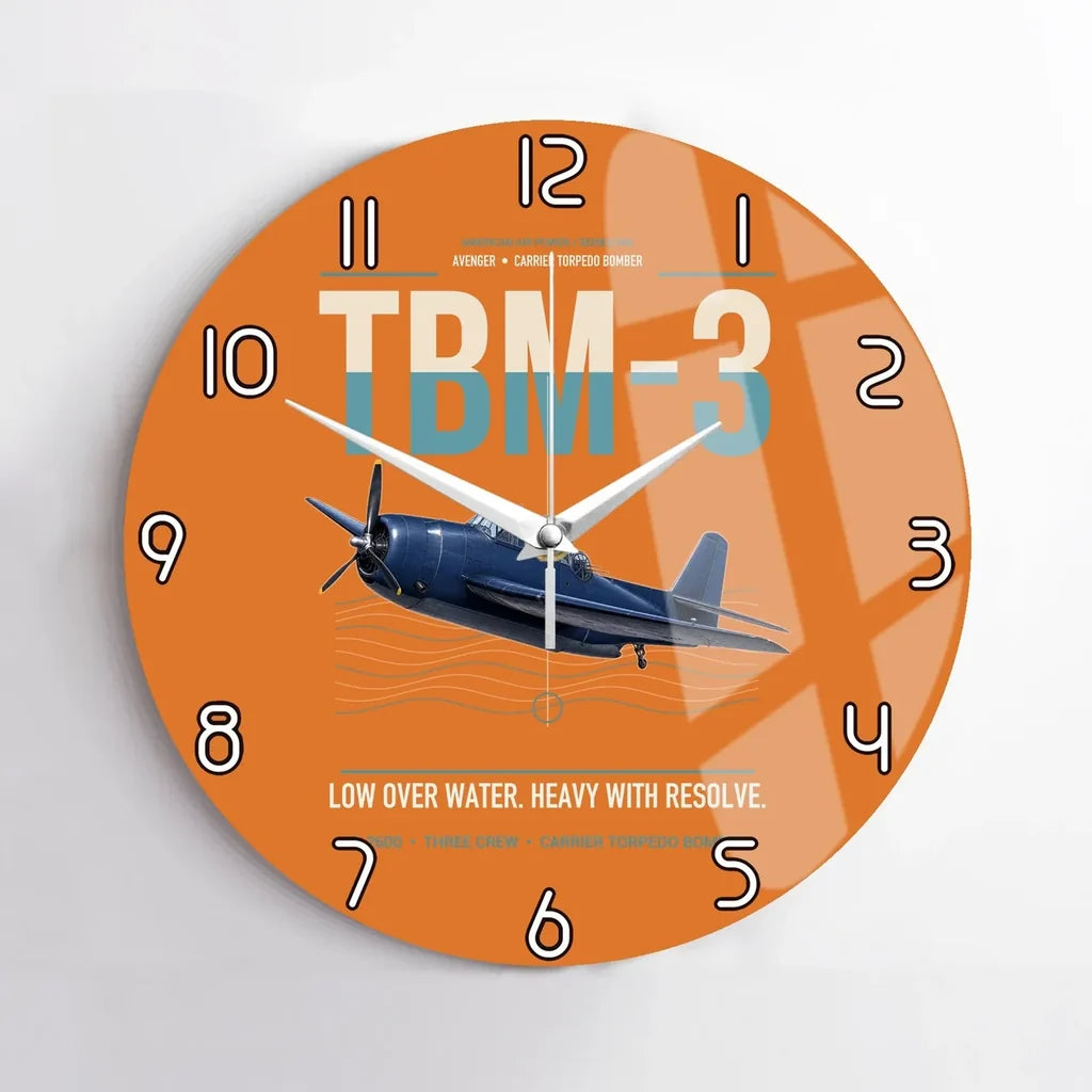 TBM-3 Avenger design on orange no frame wall clock