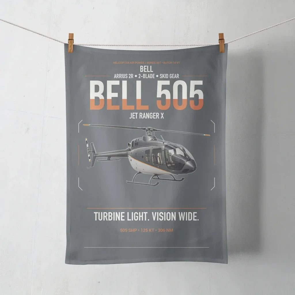 Bell 505 Jet Ranger X design on gray towel