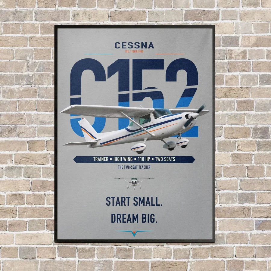 Cessna 152 vertical canvas print - framed - light gray background