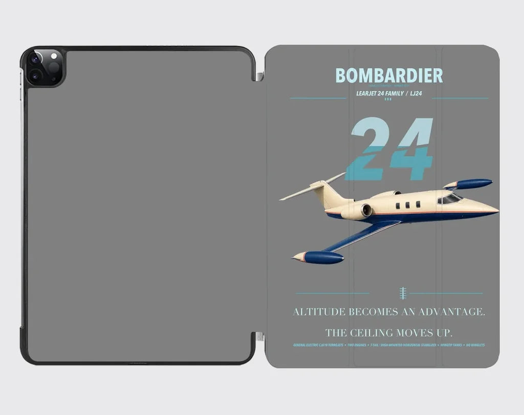 Bombardier Learjet 24 design on gray ipad tablet case