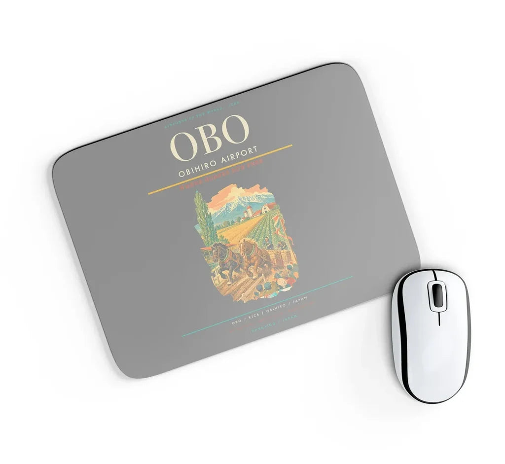 Obihiro Airport (OBO) design on gray rectangle mouse pad