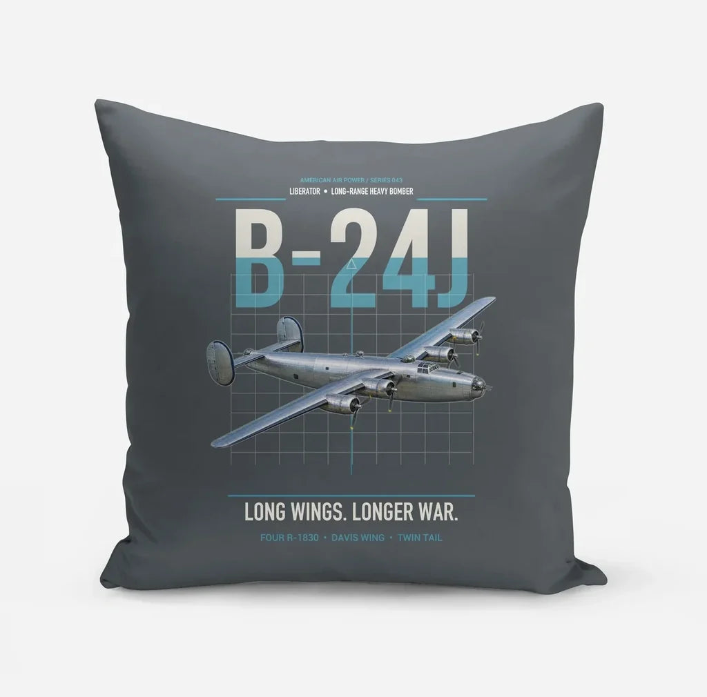 B-24J Liberator design on gray pillow