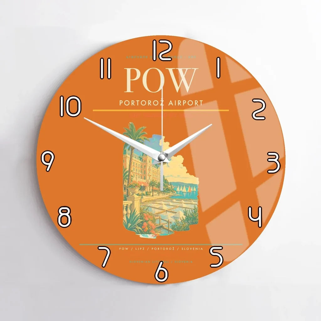 Portorož Airport (POW) design on orange no frame wall clock