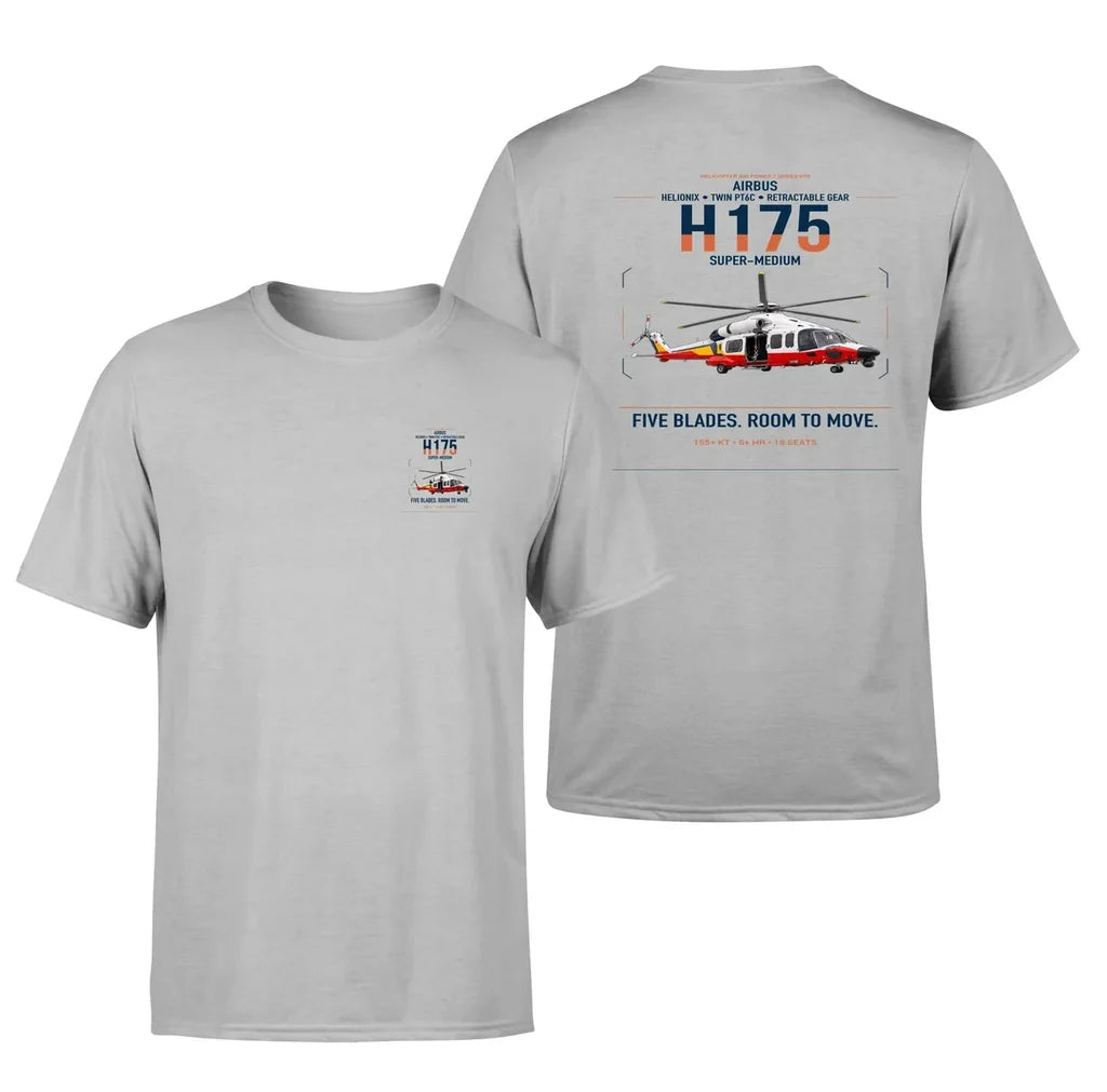 Airbus H175 design on light gray t-shirt, double-side print