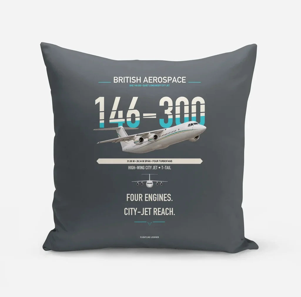 BAe 146-300 design on gray pillow