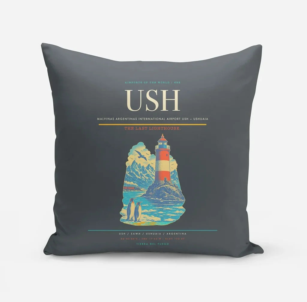 Malvinas Argentinas International Airport (USH) design on gray pillow