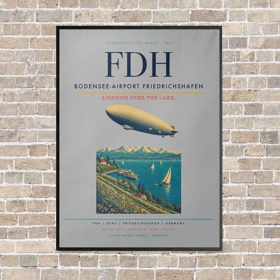 Bodensee-Airport Friedrichshafen FDH vertical canvas print - framed - light gray background
