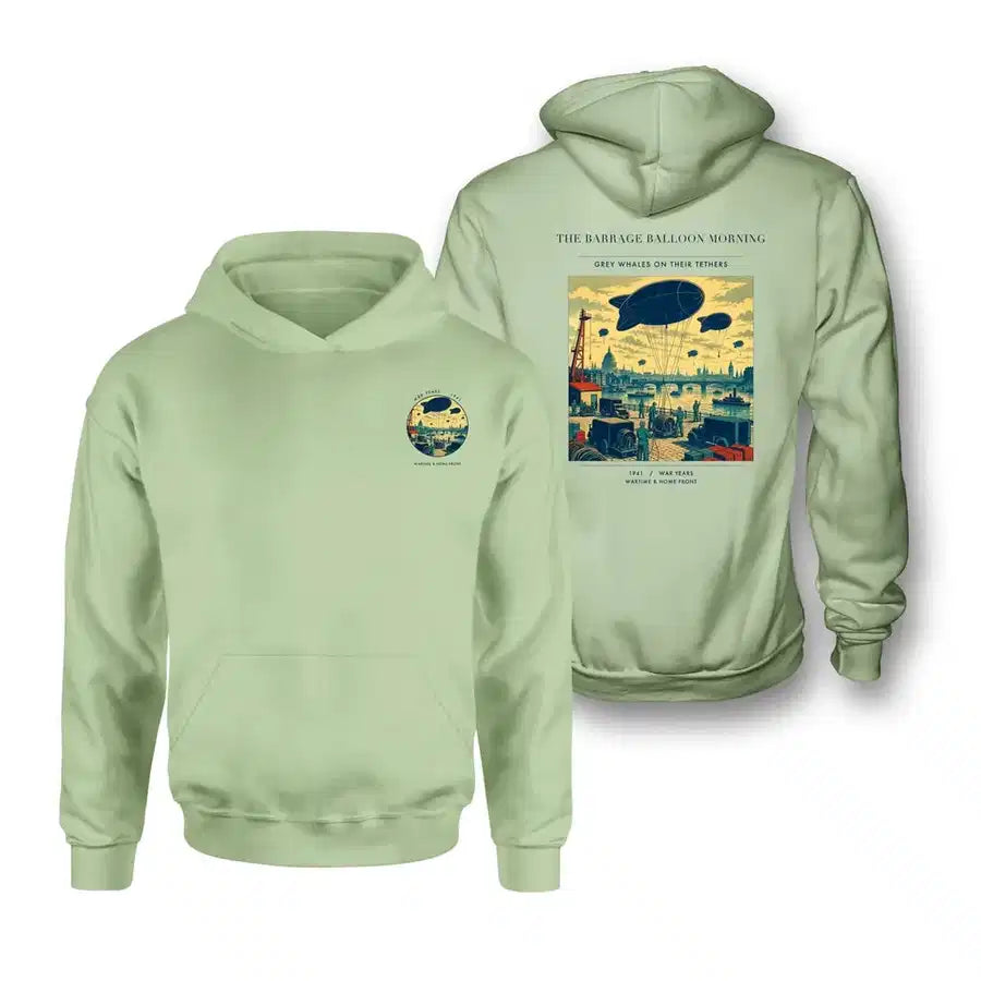 VINTAGE G4521 - The Barrage Balloon Morning - Double-Side Hoodie design on lightgreen double side