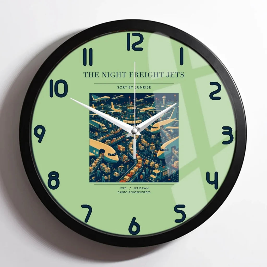 VINTAGE G4133 - The Night Freight Jets - Designed Wall Clocks design on lightgreen framed