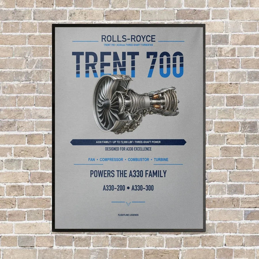 TRENT 700 vertical canvas print - framed - light gray background
