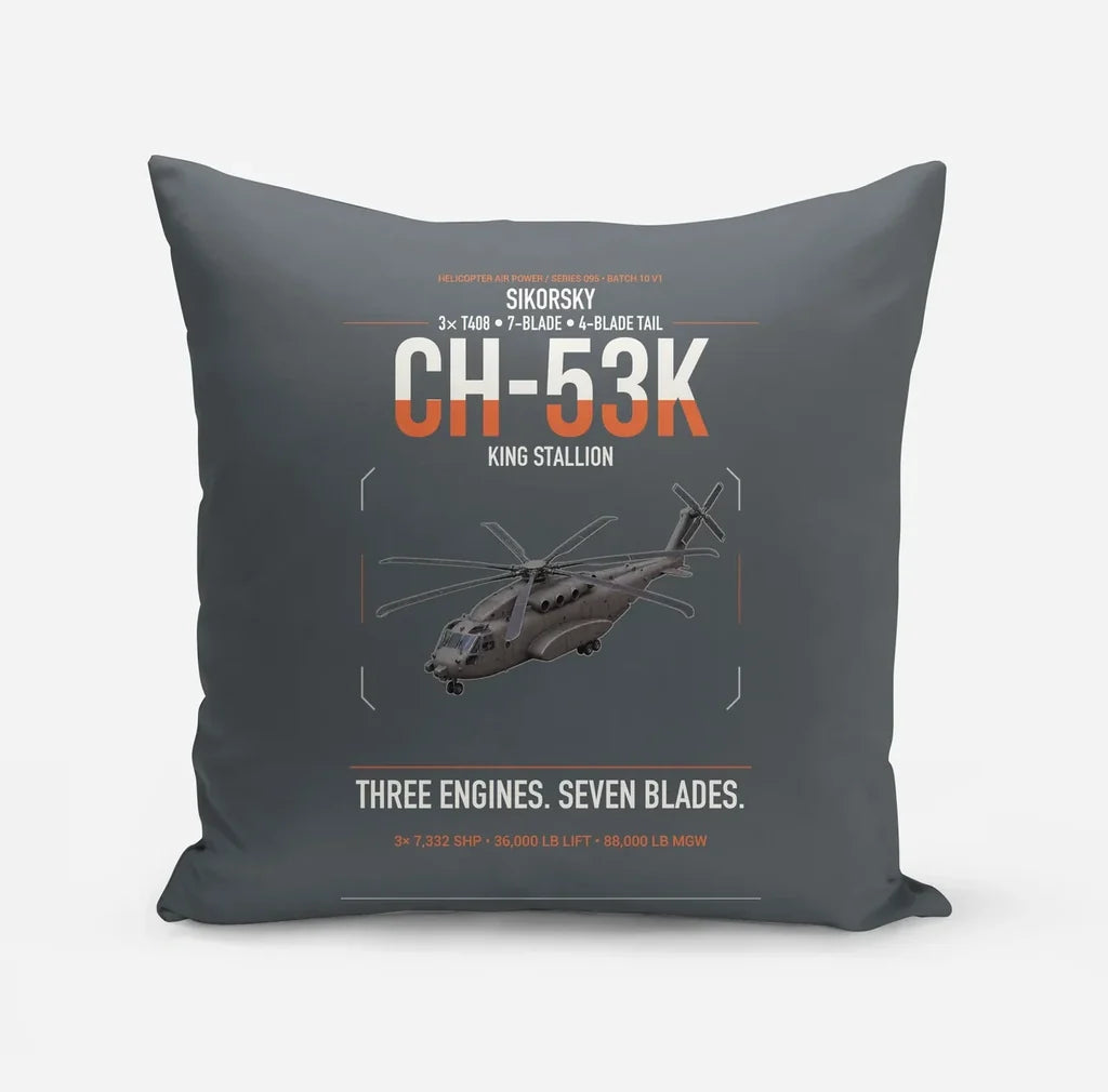 Sikorsky CH-53K King Stallion design on gray pillow