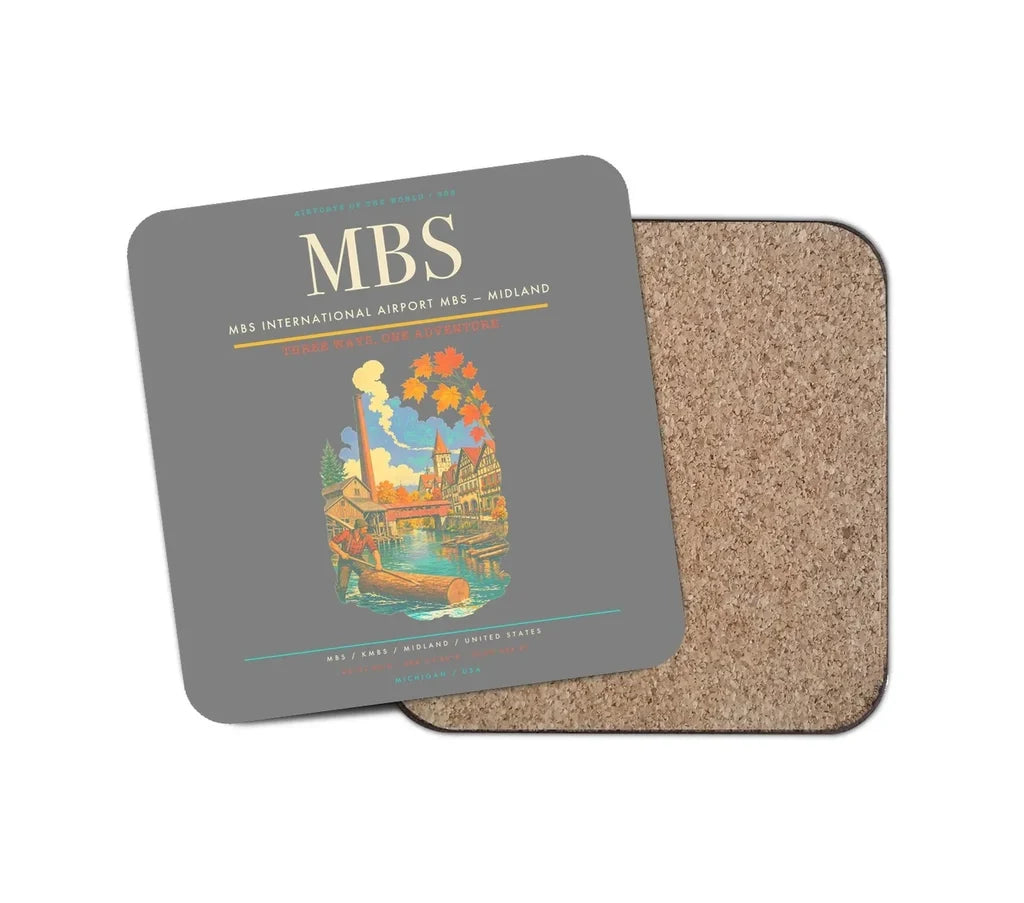 MBS International Airport (MBS) design on gray 1 piece coaster