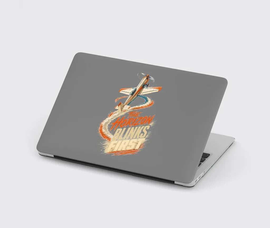 The Horizon Blinks First design on gray MacBook case
