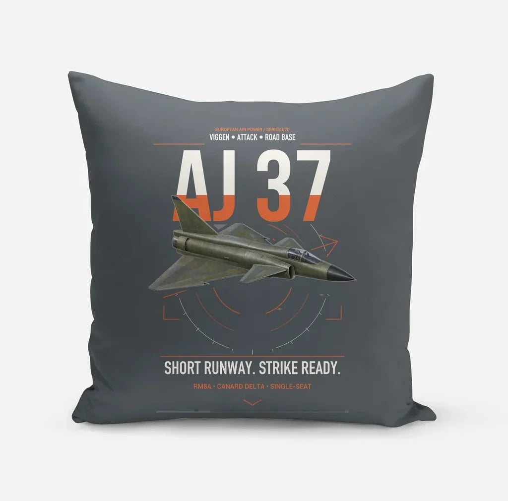 Saab AJ 37 Viggen design on gray pillow
