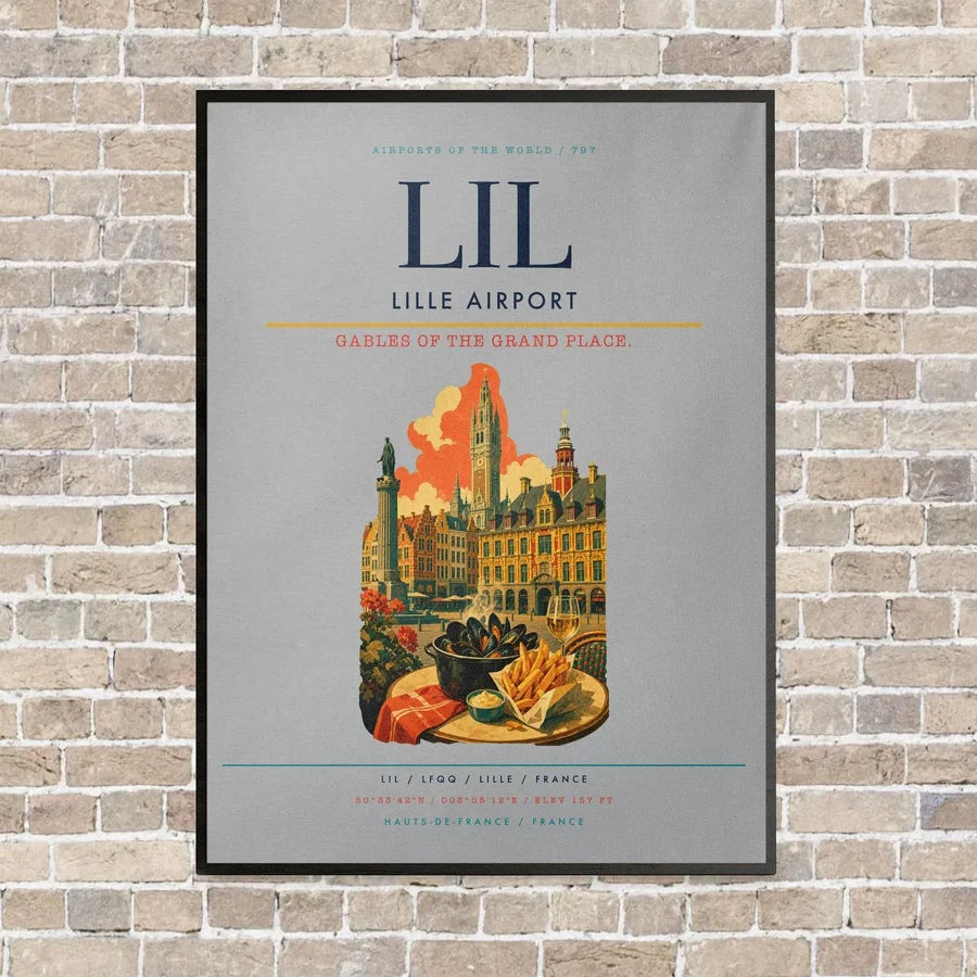 Lille Airport LIL vertical canvas print - framed - light gray background