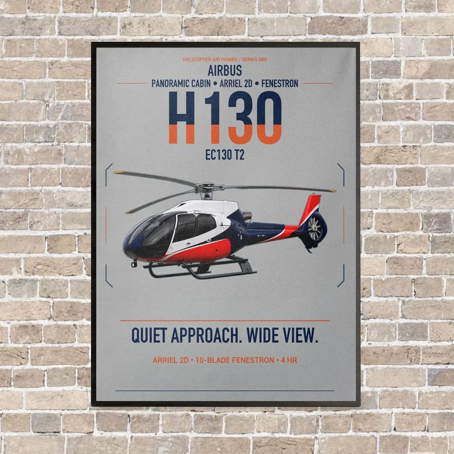 Airbus H130 vertical canvas print - framed - light gray background