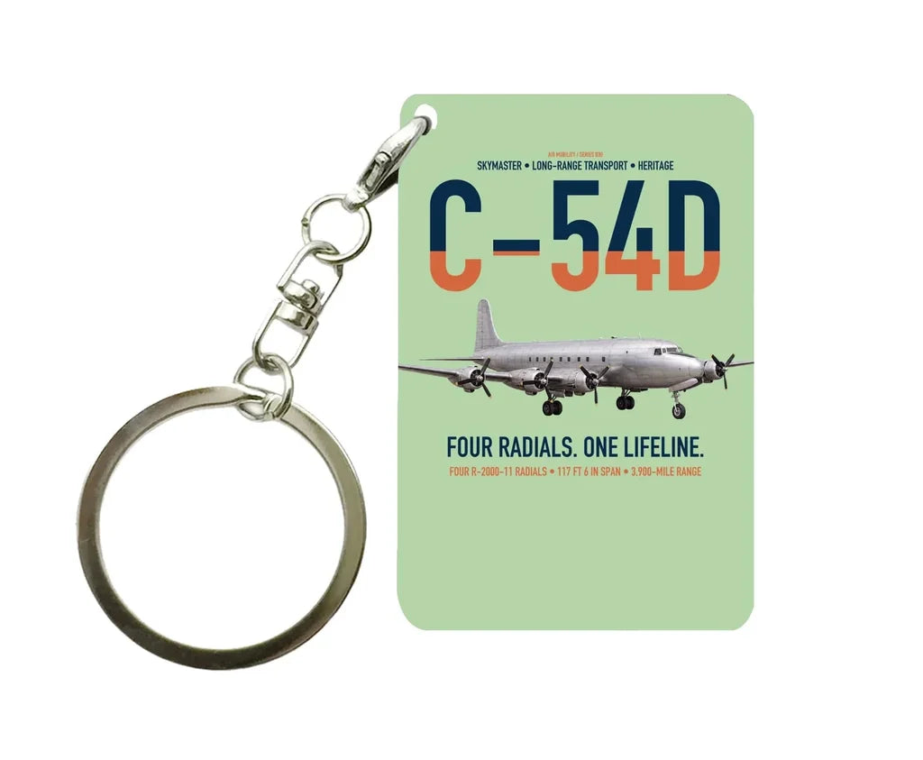 C-54D Skymaster design on light green designed key chain, double-side print