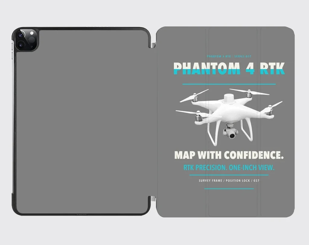 DJI Phantom 4 RTK design on gray ipad tablet case