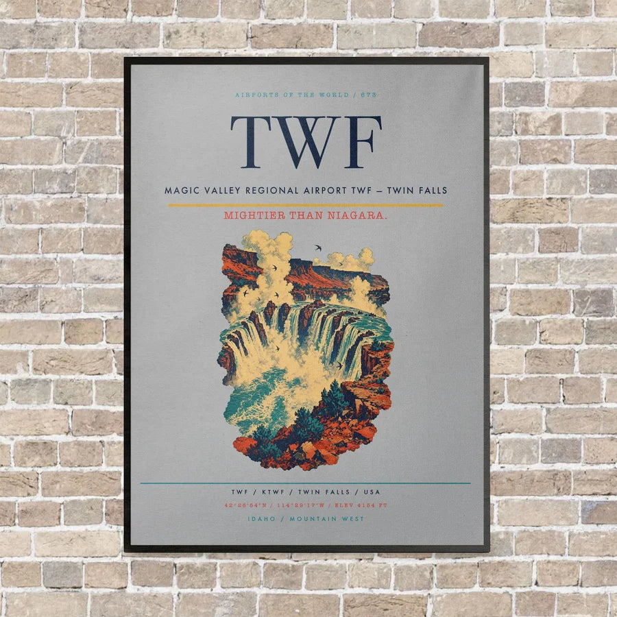 Magic Valley Regional Airport TWF — Twin Falls vertical canvas print - framed - light gray background