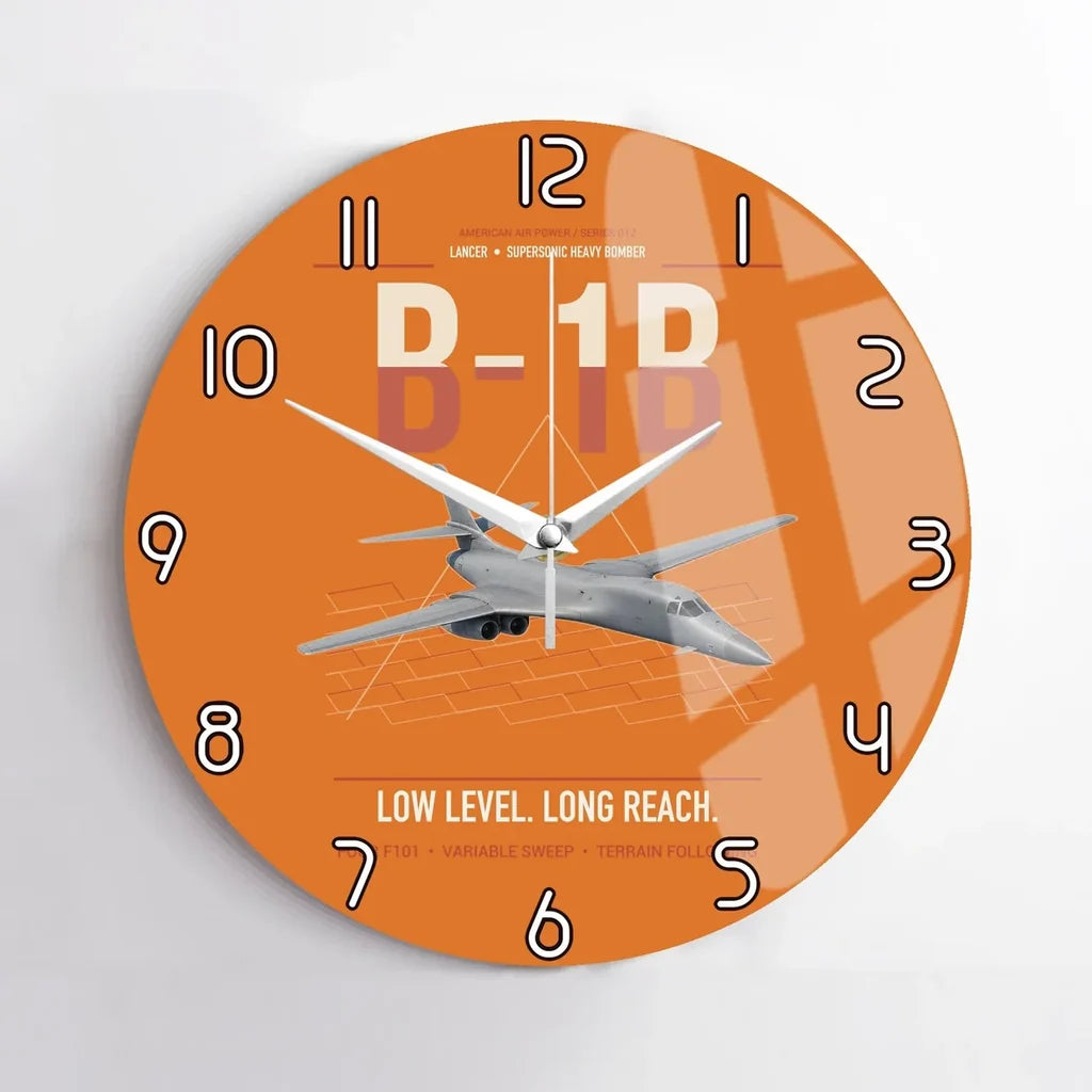 B-1B Lancer design on orange no frame wall clock