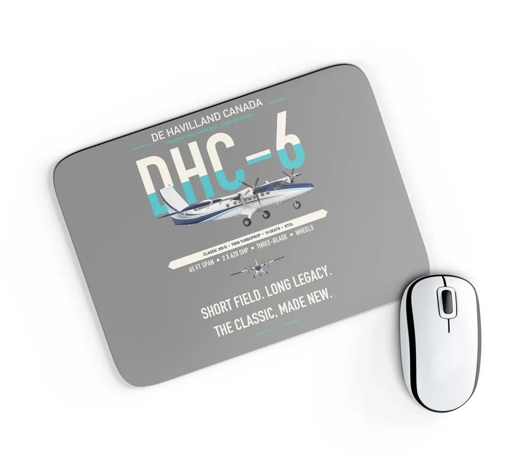 DHC-6 Twin Otter Classic 300-G design on gray rectangle mouse pad