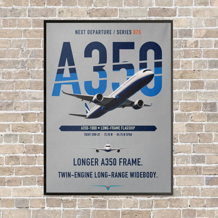 Airbus A350-1000 vertical canvas print - framed - light gray background