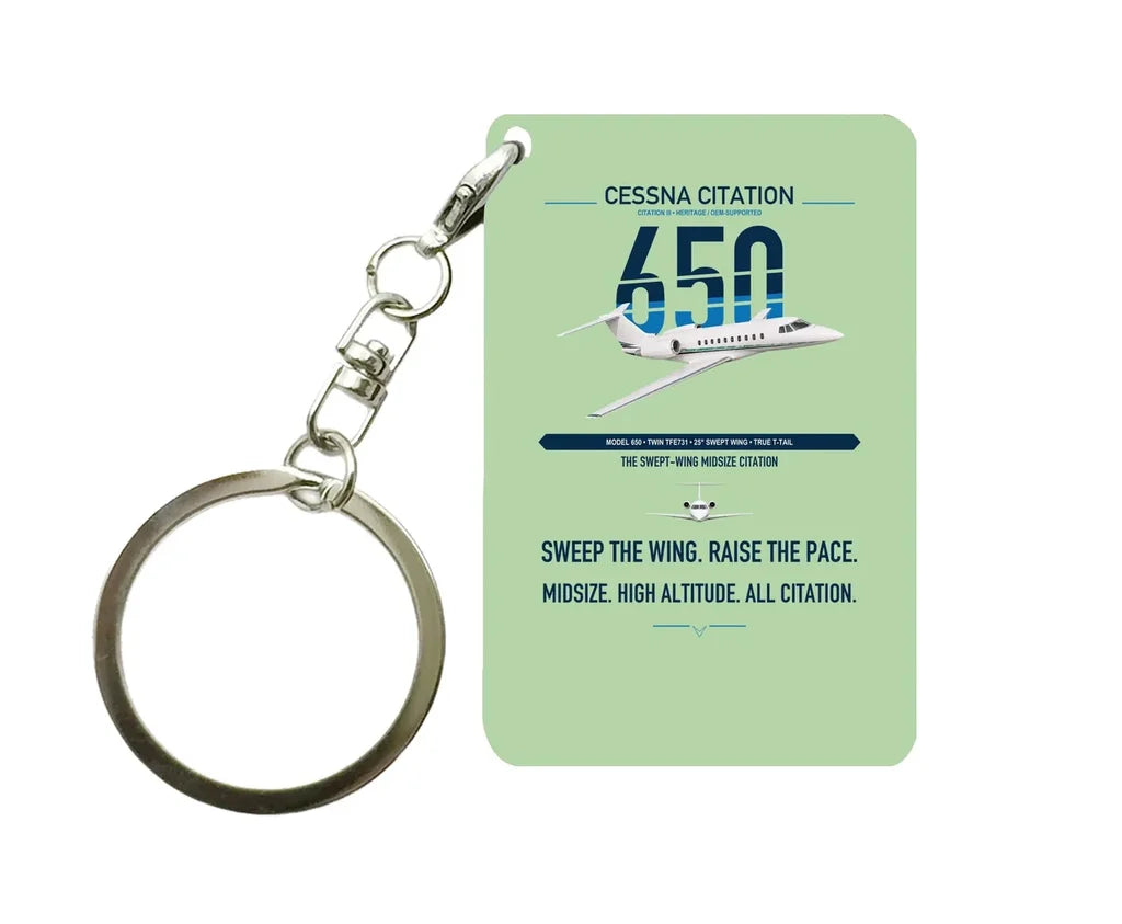 Cessna Citation 650 - Citation III design on light green designed key chain, double-side print