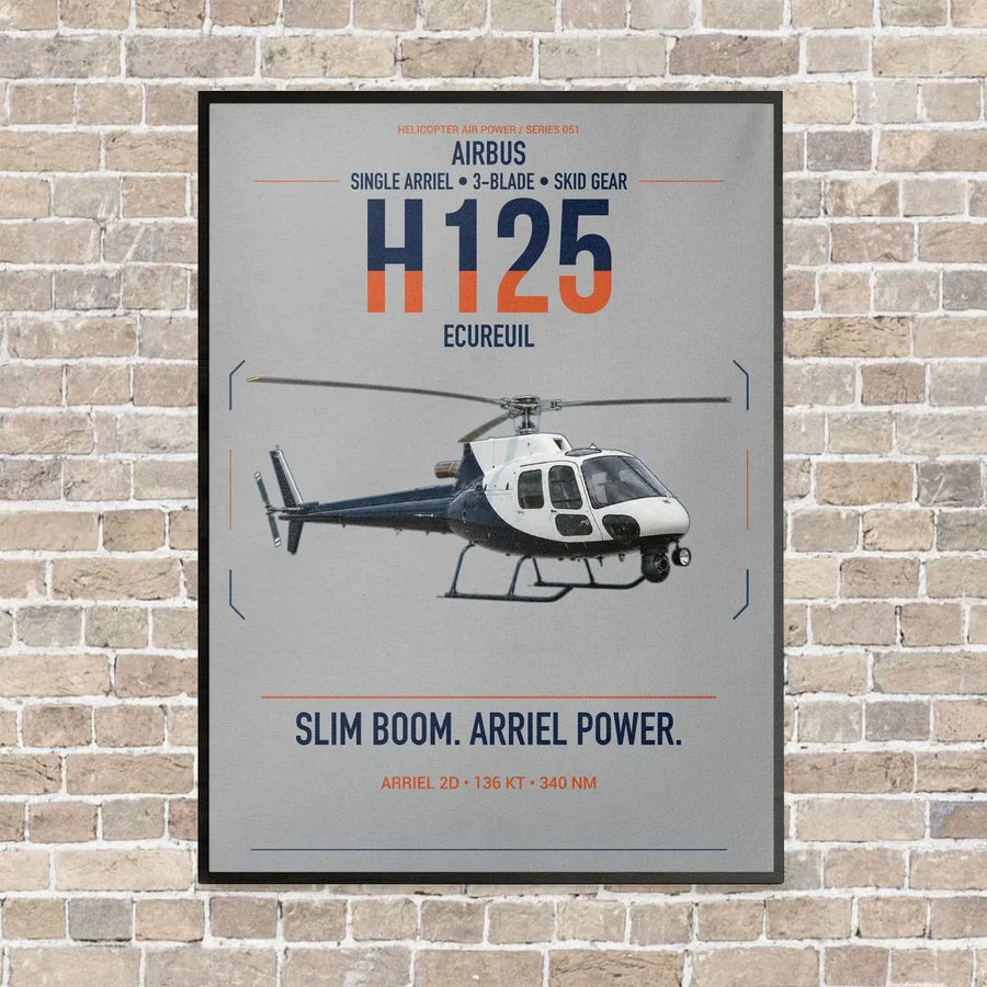 Airbus H125 vertical canvas print - framed - light gray background