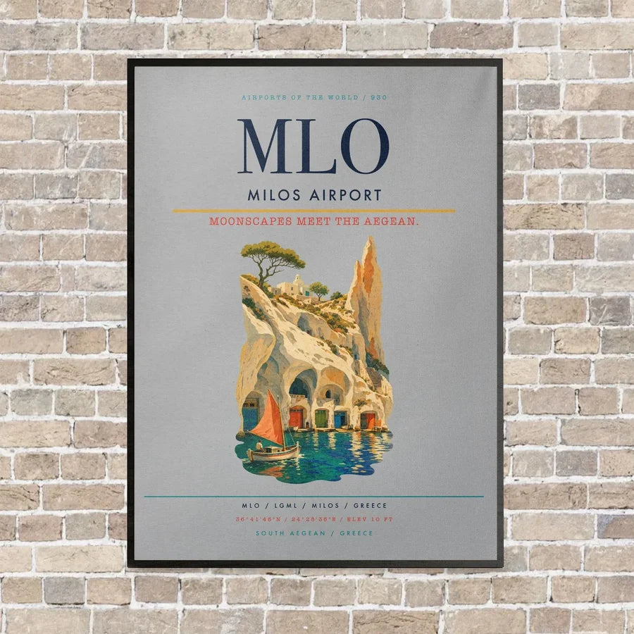 Milos Airport MLO vertical canvas print - framed - light gray background