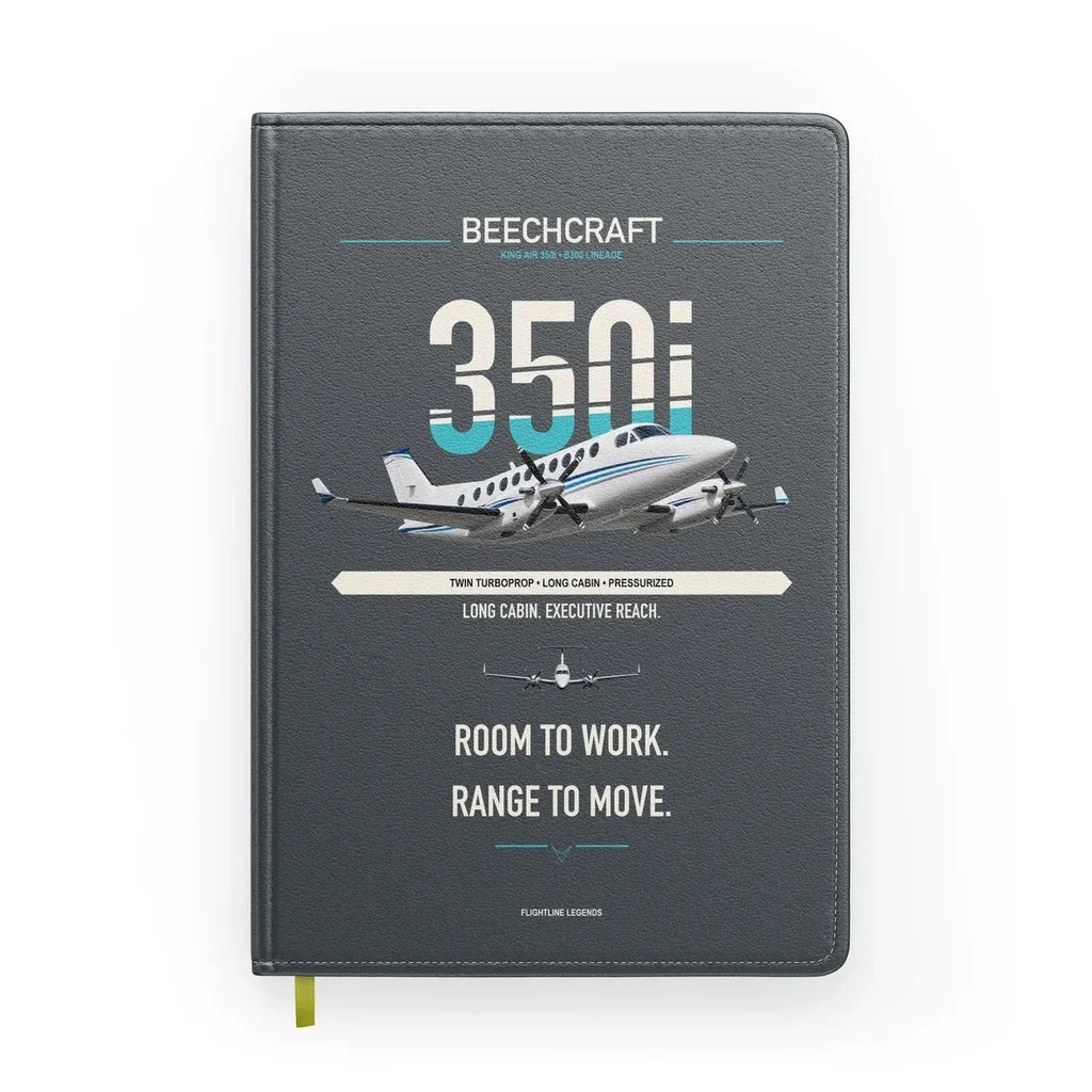 Beechcraft King Air 350i design on gray notebook
