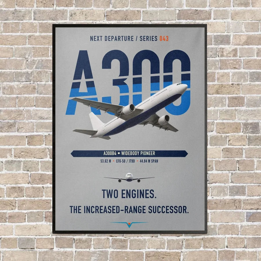 Airbus A300B4 vertical canvas print - framed - light gray background
