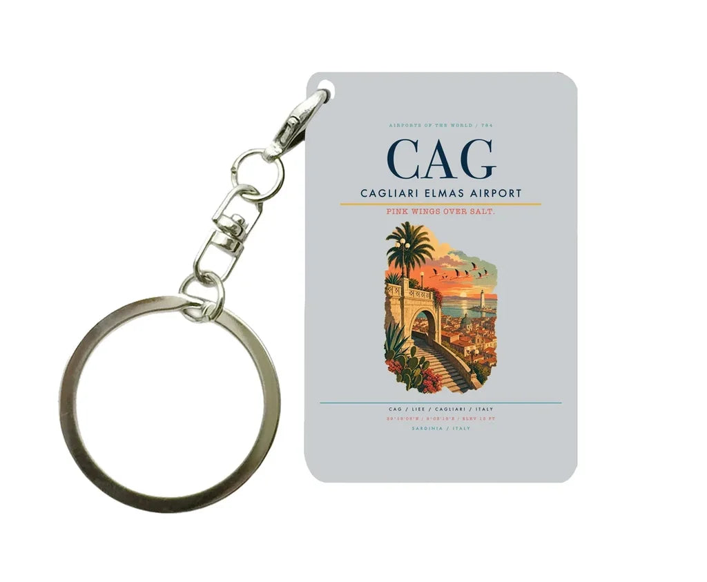 Cagliari Elmas Airport (CAG) design on light gray key chain
