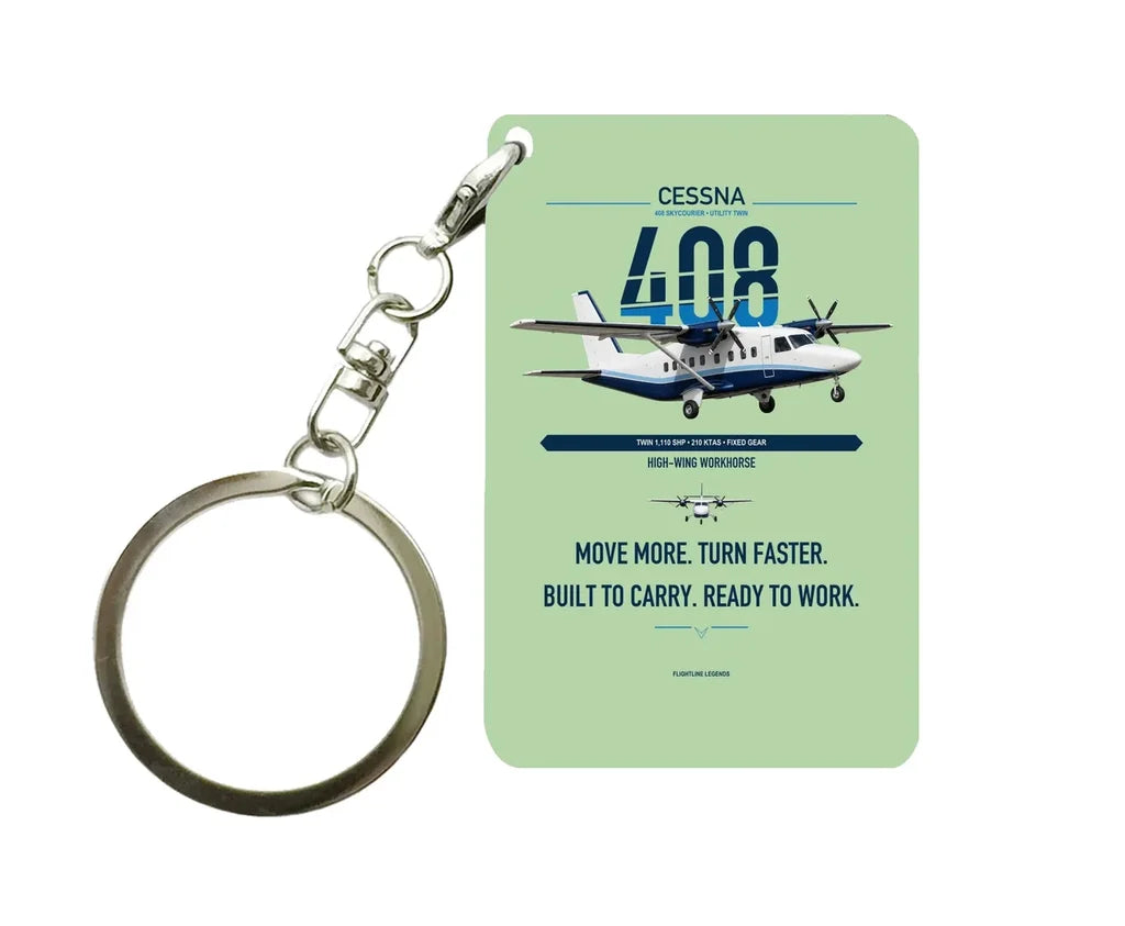 Cessna 408 SkyCourier design on light green designed key chain, double-side print