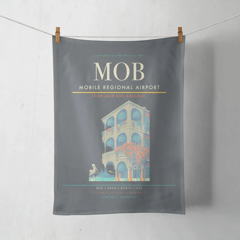 Mobile Regional Airport (MOB) design on gray towel