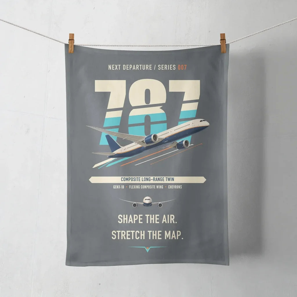 Boeing 787-9 Dreamliner design on gray towel