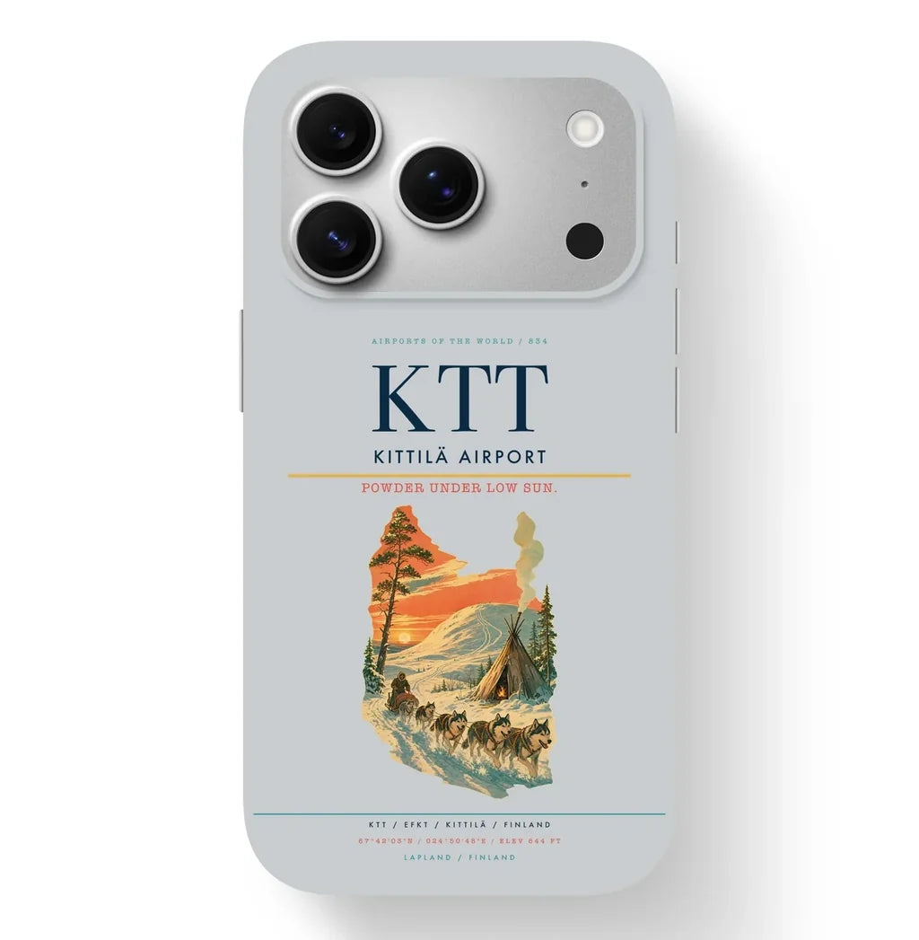 Kittilä Airport (KTT) design on light gray iPhone 17 Pro MagSafe case