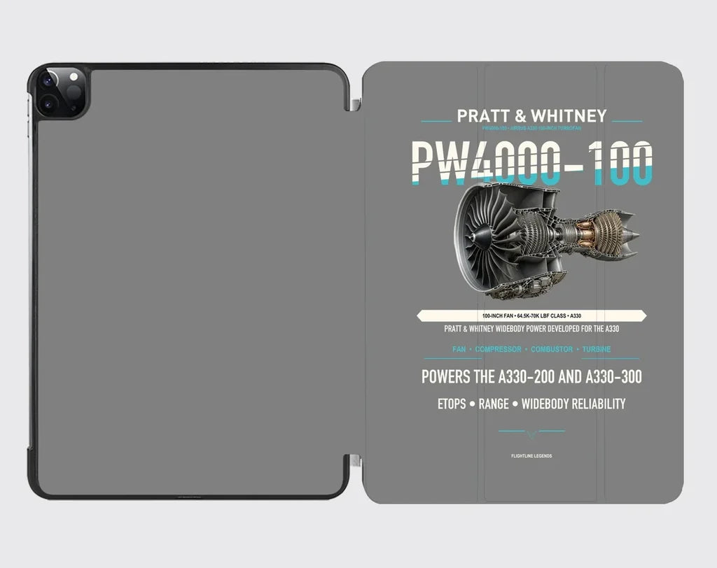 PW4000-100 design on gray ipad tablet case