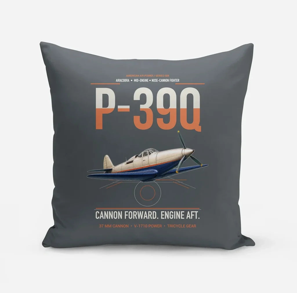 P-39Q Airacobra design on gray pillow