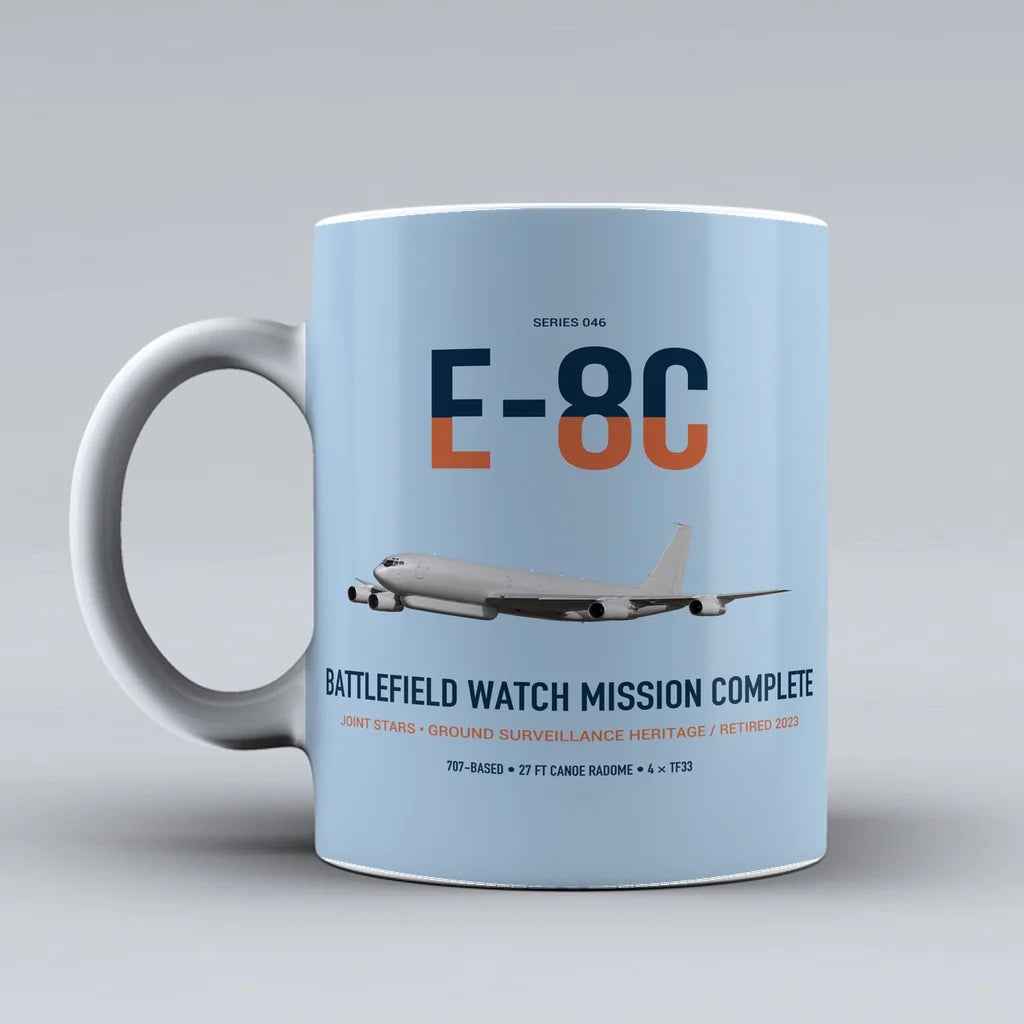 E-8C Joint STARS design on light blue ceramic mug, double-side print