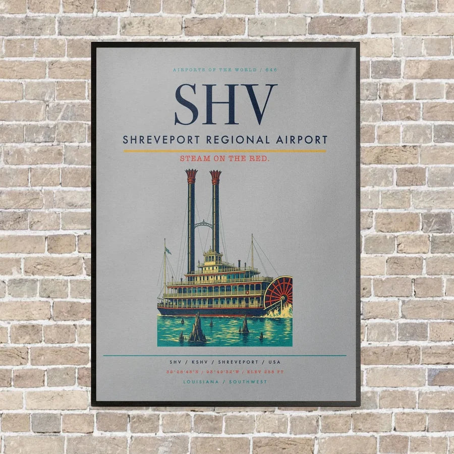 Shreveport Regional Airport SHV vertical canvas print - framed - light gray background
